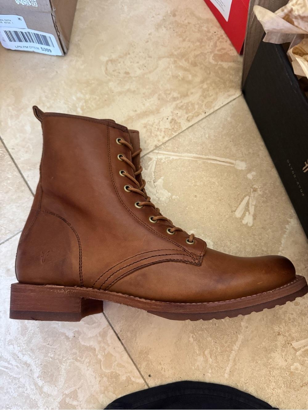 Frye Women's Tan Leather Lace-Up Combat Boot
